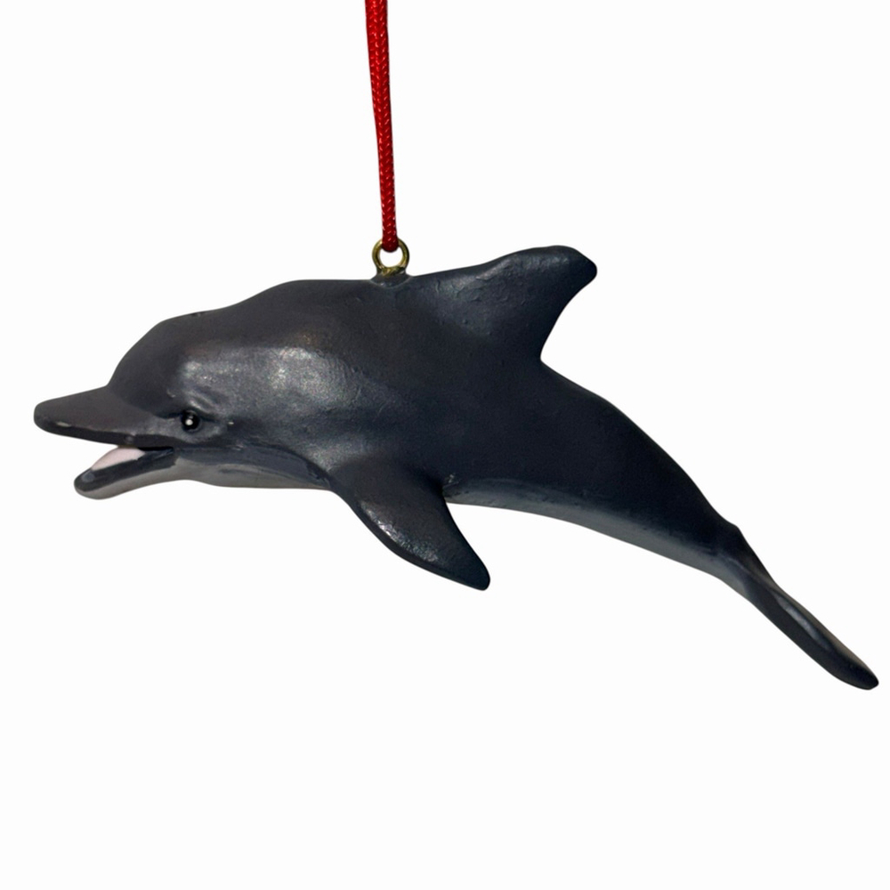 Vintage Dolphin Christmas Tree Ornament Resin 3” L Grey With Open Mouth Repaired